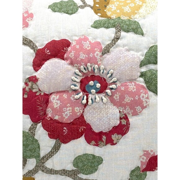 The Home Quilted Look Zipper Pillow Sham Floral Green Gingham Trim & Backing NWT - Picture 13 of 14